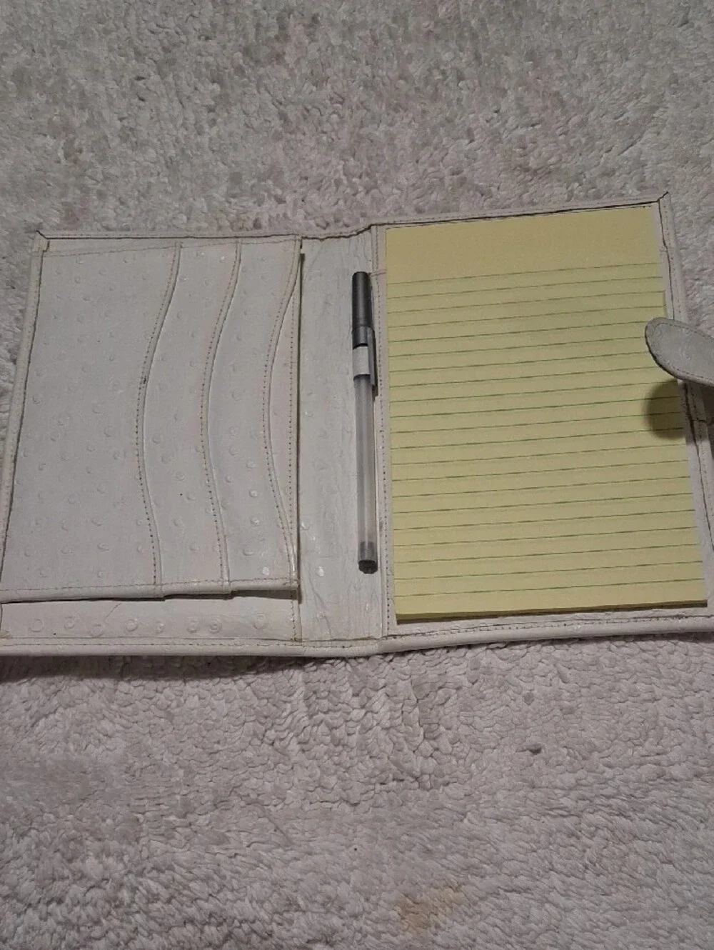 Cream Embossed Faux-Ostrich Leather Organizer